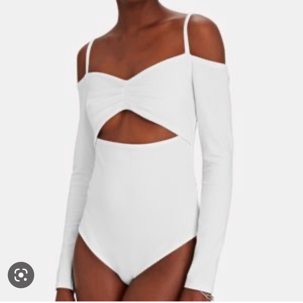 ALEXIS white cutout bodysuit.